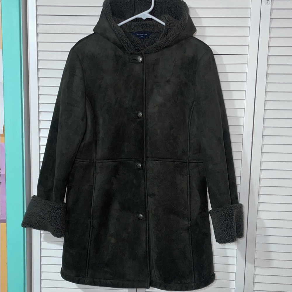 Lands' End Forest Green Teddy Jacket with Hood
